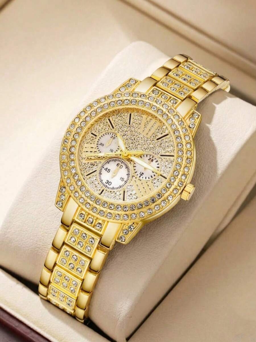 1件優雅女款手錶,金合金石英材質,適合日常佩戴,適用於返校、度假、運動、休閒、派對、節日及其他場合,亦可作為給女友和母親的節日禮物、母親節禮物女款手錶金手錶時尚女款手錶女款腕錶女性禮物朋友禮物女友情人節禮物 - 金色 - 查看 1
