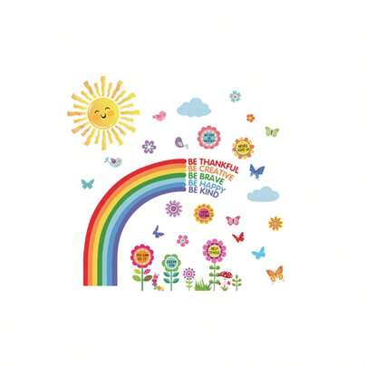 Rainbow Sun & Sea Life & Safari Animal & Colorful Owl Wall Decals, Peel And Stick Wall Art Stickers, Wall Art For Living Room Decor, Baby Nursery Decor, Kids Room Decor, Kids Bedroom, Baby Girl & Boys Room Decor, Room Decor For Girls, Baby Girls & Boys Bedroom Decor Stuff, Pink Cute Room Decor