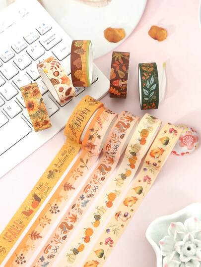 10 Rolls Of Autumn-Themed Pattern Washi Tape - Warm Atmosphere, Suitable For Making, Scrapbooking & DIY Project Decoration Tape -5 Meters/197 Inches Long, Not Waterproof, Easy To Tear And Use, School Supplies Decoration