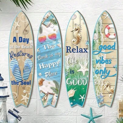 1/4-Piece Surfboard Wall Decoration Set, Surfboard Wall Sign, Wooden Beach Decoration, Summer-Themed Decoration, Hawaiian Hula Party Decoration, Suitable For Home Bars, Aloha Tropical Birthday Parties, Room Decoration, Home Decor, Bedroom Decoration