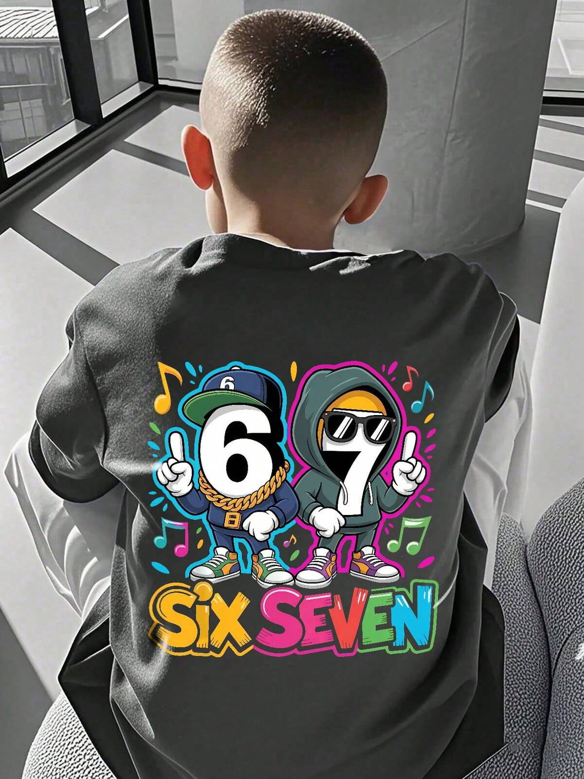 Chemise T-shirt pour adolescent "Six Seven" 67 avec impression de numéros et de lettres de bande dessinée, convient pour la rue, le campus, les événements, le port quotidien, un Top d'été pour garçons 4