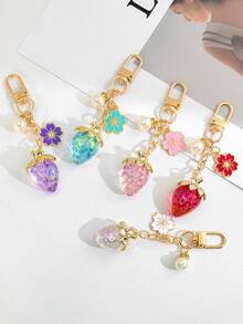 1pc Strawberry Charm Keychain, Glitter Keyring, Cute Gift, Valentine's Day Small Present - Multicolor - View 3