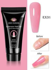 MEET ACROSS 1pc 30ml Pink Nail Extension Gel Polish , Long Lasting , Odorless, Easy To Use, Semi Permanent Quick Extension Nail Gel, Poly UV Gel For Summer Nails, Manicure Nail Art DIY For Salon & Home Use , Nail Supplies - 粉色 - 查看 2