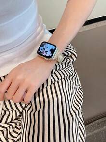 Dây đeo đồng hồ da siêu mỏng dành cho nữ, tương thích với Apple Series 1/2/3/4/5/6/7/8/9/10/SE/SE/Ultra, kích thước 38mm 40mm 41mm 42mm 44mm 45mm 49mm, phụ kiện đồng hồ thanh lịch và thời trang. - màu trắng sữa - Xem 5