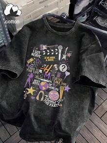 Áo thun nữ chất liệu cotton mài kiểu retro in hình nhạc và phim. - màu đen - Xem 5