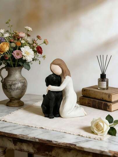 Tượng cô gái ôm chó bằng nhựa cổ điển, trang trí ngoài trời chủ đề động vật cho Lễ Tạ ơn, tượng sân vườn đặt trên mặt đất, tượng thiên thần chó tưởng niệm, không cần pin hoặc nguồn điện, thích hợp cho nhà cửa, phòng ngủ, văn phòng, trường học, đám cưới, trang trí tiệc, lựa chọn quà tặng tốt nhất.