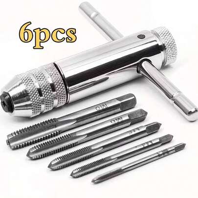 6pcs Heavy Duty Die & Tap Tool Set With Wrench - 1/2", 3/4", 1" Thread Cutting Dies Suitable For Metalworking, Gear Repair, DIY Projects, Precision Threading Kit For Workshop, Professional & Hobbyist Use