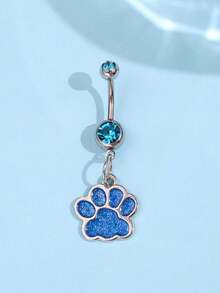 2件套时尚精致可爱独特爪印吊坠肚脐环饰品，粉色和蓝色，日常及节日派对礼物，女士适用 - 彩色 - 查看 4