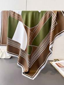 1pc Women's Elegant Geometric Print Lightweight Faux Silk Scarf, Bohemian Retro Satin Square Scarf, Headscarf, Fashionable Women's Neck Scarf, Shawl, Soft & Comfortable Ladies Wrap, Suitable For Dresses - 彩色 - 查看 2