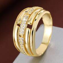 1pc Fashionable Geometric Criss-Cross Design Cubic Zirconia Inlaid Wide Band Ring, Casual Gift - Multicolor - View 15