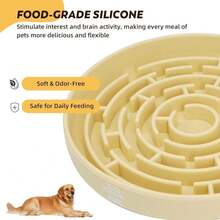 Silicone Maze Slow Feeder Bowl For Dogs And Cats, Non-Slip Puzzle Pet Dish With Food Dispersion, Easy Clean Interactive Bowl(Beige) - 淺褐色的 - 查看 9