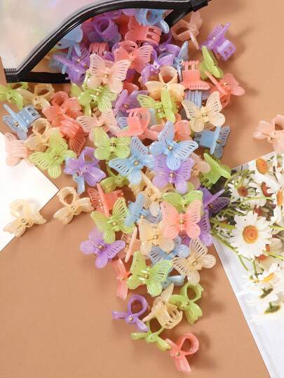 20个彩色果冻蝴蝶迷你发夹，可爱公主风刘海、马尾辫发爪