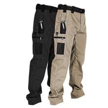 2 Pack Men's Multi-Pocket Cargo Pants Elastic Waist Utility Outdoor Hiking Work Pants - 黑色+卡其色 - 查看 8