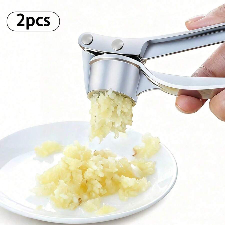 Multifunctional Manual Garlic Press, Zinc Alloy & Stainless Steel Garlic Mincer & Chopper For Kitchen Household Use - Silver - View 1