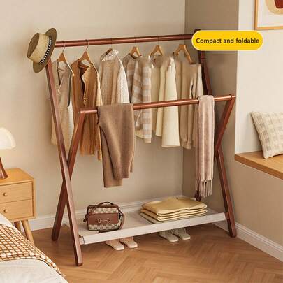 1 pièce Cintre vertical pliable compact en bambou, convient pour une utilisation domestique, peut être utilisé comme porte-serviettes, porte-manteau multifonction, étagère de rangement, étagère de rangement indépendante pour armoire, solution de rangement multifonctionnelle pour la chambre à coucher et le salon, conception sans bavure protégeant les vêtements, peut également être utilisé comme étagère à chaussures et étagère de rangement simple.