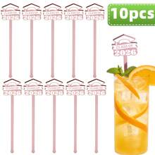 10支装亚克力饮料搅拌棒，创意鸡尾酒签，调酒师工具，夏季风格，金色、银色、粉色可选，适用于冷饮、毕业典礼、派对等场合 - 黑色 - 查看 8