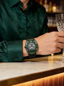 Guess 1PC Men's Quartz Watch, Multi-Color Dial, Technology Small Square Watch, Hollow Design, Showing Man, Versatile And Fashionable, Suitable For Daily Wear, As A Gift, Commemorative Day GW0499G2/GW0499G3/GW0499G4/GW0499G5/GW0499G6/GW0499G7/GW0499G8 - Green - View 3