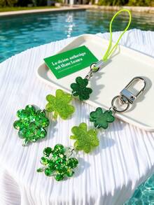 1pc Lucky Four-Leaf Clover Phone Lanyard, Fresh Green Anti-Lost Wrist Strap (Actual Size May Slightly Differ From Photo Due To Shooting Angle And Magnification) - Multicolor - View 1