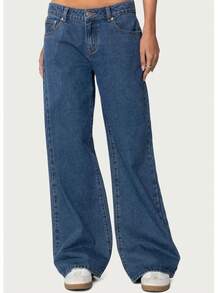 Edikted  Women's Wide Leg Jeans Baggy Jeans Low Waist Stretch Boyfriend Denim Pants Vintage Trousers With Pocket - 藍色水洗 - 查看 2