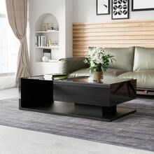 High-Tech Flair Coffee Table / Modern High-Gloss Coffee Table / Living Room Table / Glass Top, With Drawer / Suitable For Living Rooms And Office Areas - Hitam - View 5