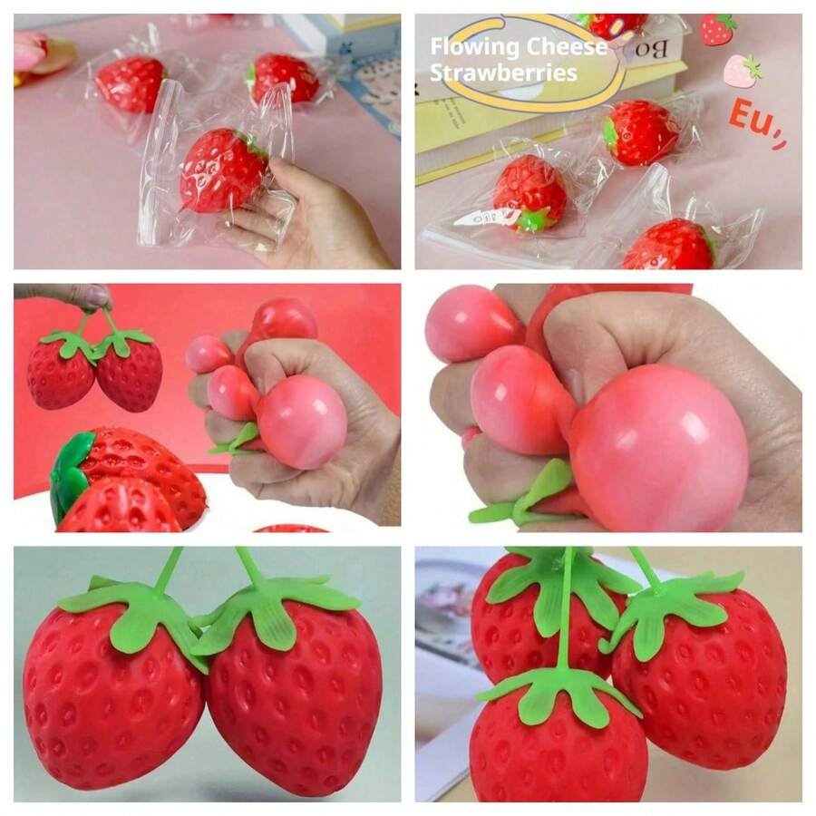 1个超大草莓挤压玩具，逼真减压球，柔软Q弹创意解压工具