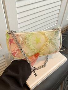 Túi đeo chéo tua rua hình ngôi sao kiểu ombre, túi đeo vai bằng vải denim có dây xích của Niche Design, túi đeo chéo đa năng phong cách thường ngày. - Nhiều màu - Xem 4