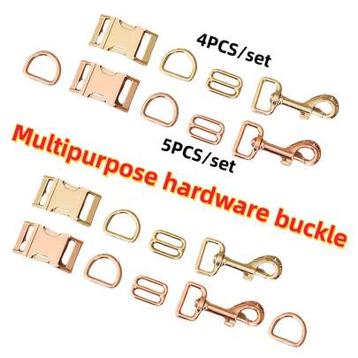 5件套锌合金金属配件，包括龙虾扣、D形环和旋转钩，适用于服装、包袋、背带、牵引绳和织带夹。