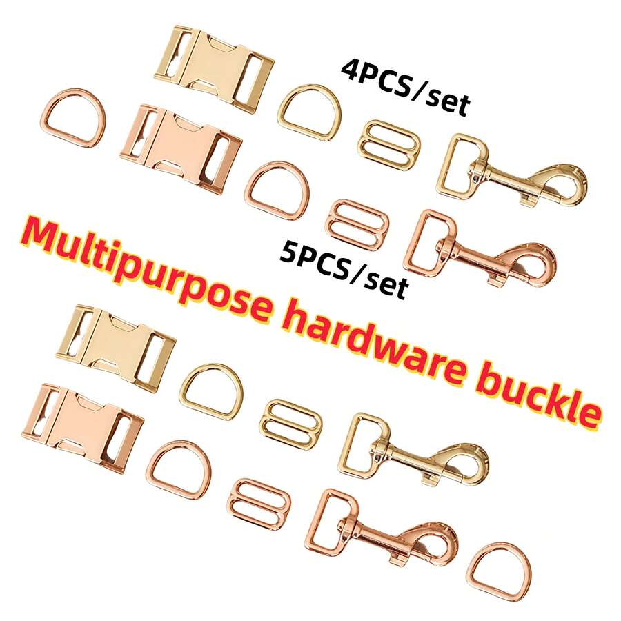 5件套锌合金金属配件，包括龙虾扣、D形环和旋转钩，适用于服装、包袋、背带、牵引绳和织带夹。 - 玫瑰金5件套 - 查看 1
