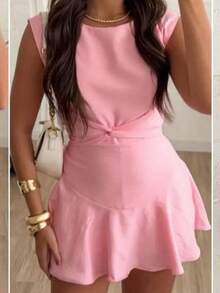 Women's Short Dress With Tailored Shorts | Muscle Shoulder | High Quality - Màu Hồng baby - Xem 6