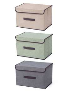 1/3Pcs Foldable Linen Storage Box With Lid & Handle, Baby Clothes Storage,Bedroom Wardrobe Sundry Storage, Multi-Purpose Storage Supplies (3 Colors) - Multicolor - View 10
