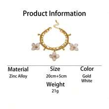 1Pc White Bohemian Anklet For Women, Handmade Oil Drop Four-Petal Flower Multilayer Summer Jewelry - màu đen - Xem 7
