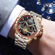 BINBOND 1PC Men's Luminous Multi-Function Six-Needle Stainless Steel Strap Quartz Watch Business Father's Day Valentine's Day Souvenir For Daily Wear - Multicolor - View 6