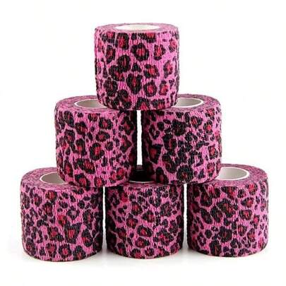 5 Rolls Purple Leopard Print Self-Adhesive Elastic Bandage - Suitable For Football, Basketball, Fitness And Various Sports