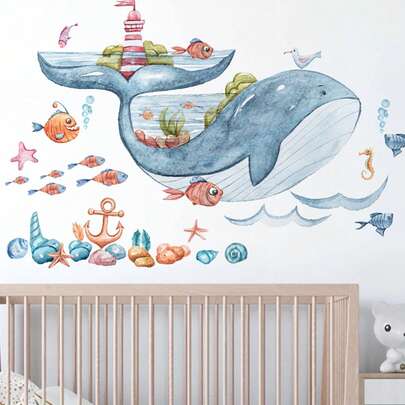 1 miếng dán tường trang trí hoạt hình cỡ nhỏ, hình cá mập dễ thương, chó trong cốc được bao quanh bởi bánh kẹo và đồ uống, thế giới đại dương trên lưng cá voi, mèo tinh nghịch, decal dán tường tự dính bằng PVC, có thể tháo rời, thích hợp cho phòng trẻ em, phòng ngủ, phòng khách, phòng học, phòng ăn, phòng tắm, trang trí tường nhà.