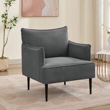 Sillón individual moderno tapizado en lino – Asiento cómodo y ergonómico – Cojines desmontables, reposabrazos anchos, patas metálicas resistentes – Ideal para sala, dormitorio y oficina - Gris - Ver 1