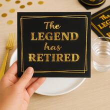 20/40/60pcs, The Legend Has Retired Etirement Party Disposable Paper Napkins, 2-Ply Black With Gold Glitter Print Cocktail Napkins For Farewell Retirement, Lunch & Dinner Party Tissues – Elegant, Disposable Retirement Party Decoration - View 2