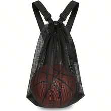 Basketball Bag 14.5* 19.5inch  Sports Single-Ball Bag, Drawstring Mesh Backpack, Used For Carrying Football, Volleyball, Baseball, Rugby, And Other Single-Piece Outdoor Sports Equipment - Black - View 3