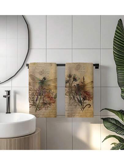 2pcs Vintage Dragonfly Kitchen Towel Set - Modern, Super Absorbent, Soft, Quick Dry, Machine Washable - Rectangular - High Water Absorption - Cartoon Towel Theme - Knitted Microfiber