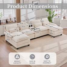 Modern Large 126.77" U-Shaped Chenille Cloud Sofa With 2 Recliners, Soft 4-Seat Modular Sectional Sofa Bed With Cushioned Pillows And Storage Table, Ergonomic Design, Durable Solid Wood Frame, Suitable For Living Room, Bedroom, Apartment(Beige) - Beige - View 4