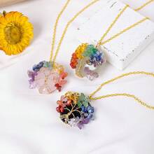 Collar colgante del árbol de la vida con 7 piedras de los chakras, hecho a mano con alambre de oro envuelto alrededor de cristales naturales de piedras curativas, joyería de estilo bohemio para equilibrar el Reiki, regalo para amantes de los cristales - Colgante 1 unidad - Ver 8