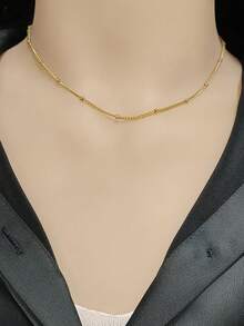 1 chiếc dây chuyền mắt xích hạt bằng thép không gỉ cho nam nữ, kiểu dáng đơn giản, mạ vàng 18K, chống thấm nước. - vòng cổ - Xem 5