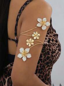 1pc Vintage Exaggerated Oil Drip Floral Wrap Asymmetrical Arm Cuff Bracelet Travel Vacation Party Outfit - 白色 - 查看 5