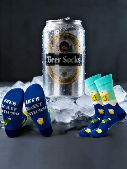 1 đôi tất nam dài đến bắp chân in hình bia, phù hợp cho mọi mùa, tất in hình bia ngộ nghĩnh để cùng tận hưởng cuộc sống ngọt ngào, tất độc đáo cho mặc hàng ngày/dự tiệc/người yêu bia.