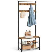 VASAGLE Coat Rack, Hall Tree With Shoe Storage Bench, Entryway Bench With Shoe Storage, 3-In-1, Steel Frame - 咖啡棕 - 查看 10