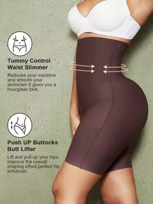 1 pieza Pantalones sin costuras de cintura alta con control abdominal para mujer, ropa interior moldeadora con compresión ajustada para dar forma a la Bottom del Body, faja reductora para entrenamiento de cintura - Óxido marrón - Ver 5
