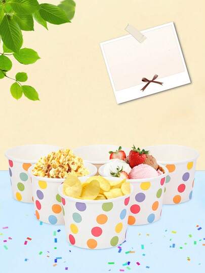 10pcs/20pcs/50pcs Rainbow Dot Ice Cream Cups Ice Cream Cups Frozen Dessert Yogurt Cups Paper Sundae Cups Paper Dessert Bowls Rainbow Polka Dots Party Supplies