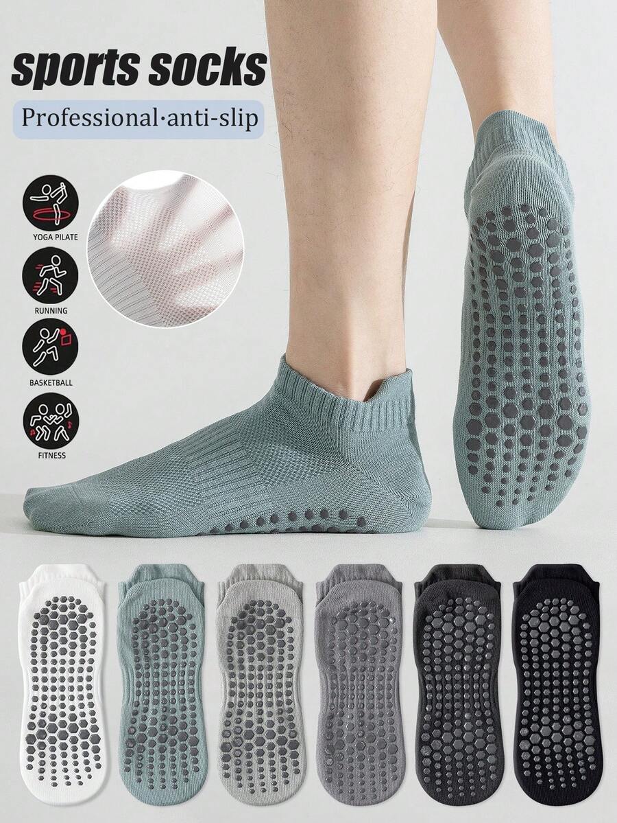 1/2/3/6 Pairs Men's Multi-Color Professional Anti-Slip Pilates Short Socks, Breathable Autumn Sports Floor Socks, Spring/Summer Yoga Socks - Multicolor - View 1