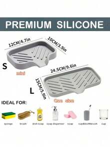 1Pc Silicone Kitchen Sink Drain Rack, Multi-Functional Faucet Splash Guard Drip Tray, Sponge Soap Holder Pad, Apartment Essentials For Kitchen Countertop Bathroom Sink Accessories - Grey - View 6