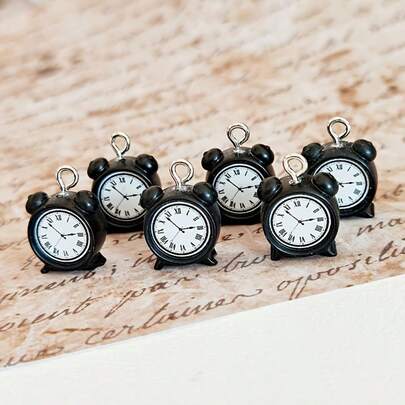 5/10 chiếc mặt dây chuyền đồng hồ mini bằng nhựa kiểu cổ điển, mặt dây chuyền hình đồng hồ màu đen tối giản, phụ kiện trang sức tự làm.