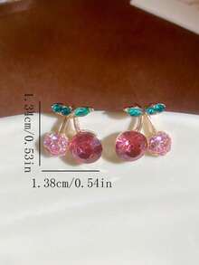 1 Pasang Anting Tusuk Cherry yang Lucu & Modis dan Serbaguna, Cocok untuk Remaja Putri untuk Pemakaian Sehari-hari dan Acara Festival - Ceri A - View 5